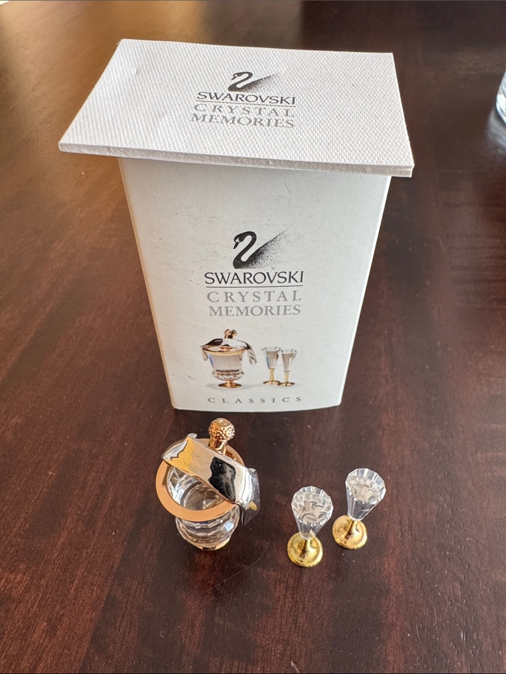 Swarovski Clear Crystal & Gold-Tone Miniature Decanter with Glasses